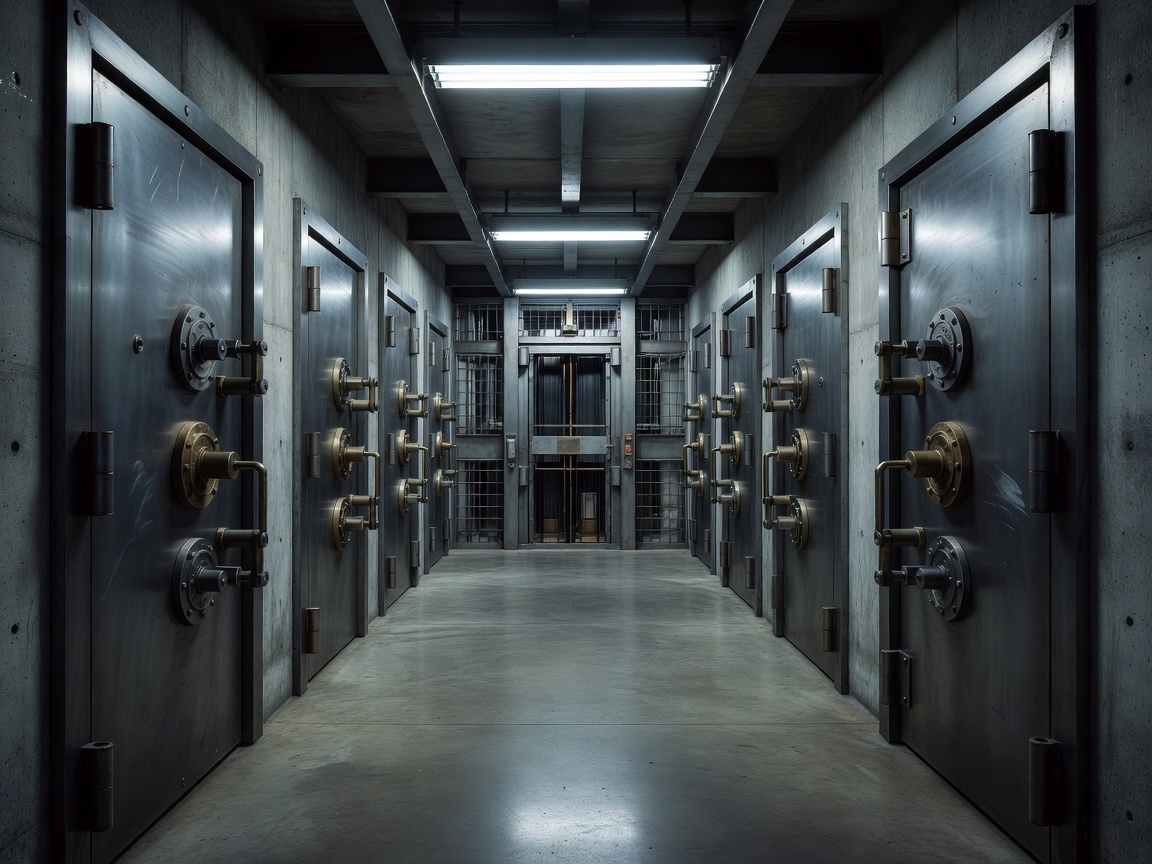 Commercial Bank Sub-Vault Elevator Grid showing heavy-duty steel bank vault secure entryway corridors