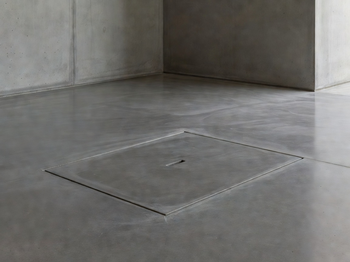 High-Net-Worth Estate Secret Floor Hatch flush-mounted in a minimalist modern structural concrete layout