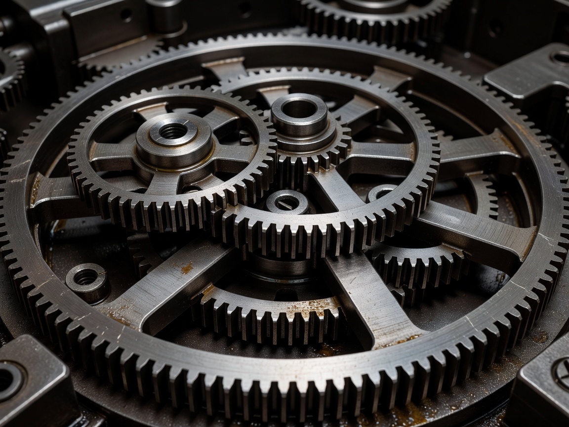 RotaryGear Heavy Door Drive Engine showing a close-up of circular bank safe locking gears and planetary gearteeth