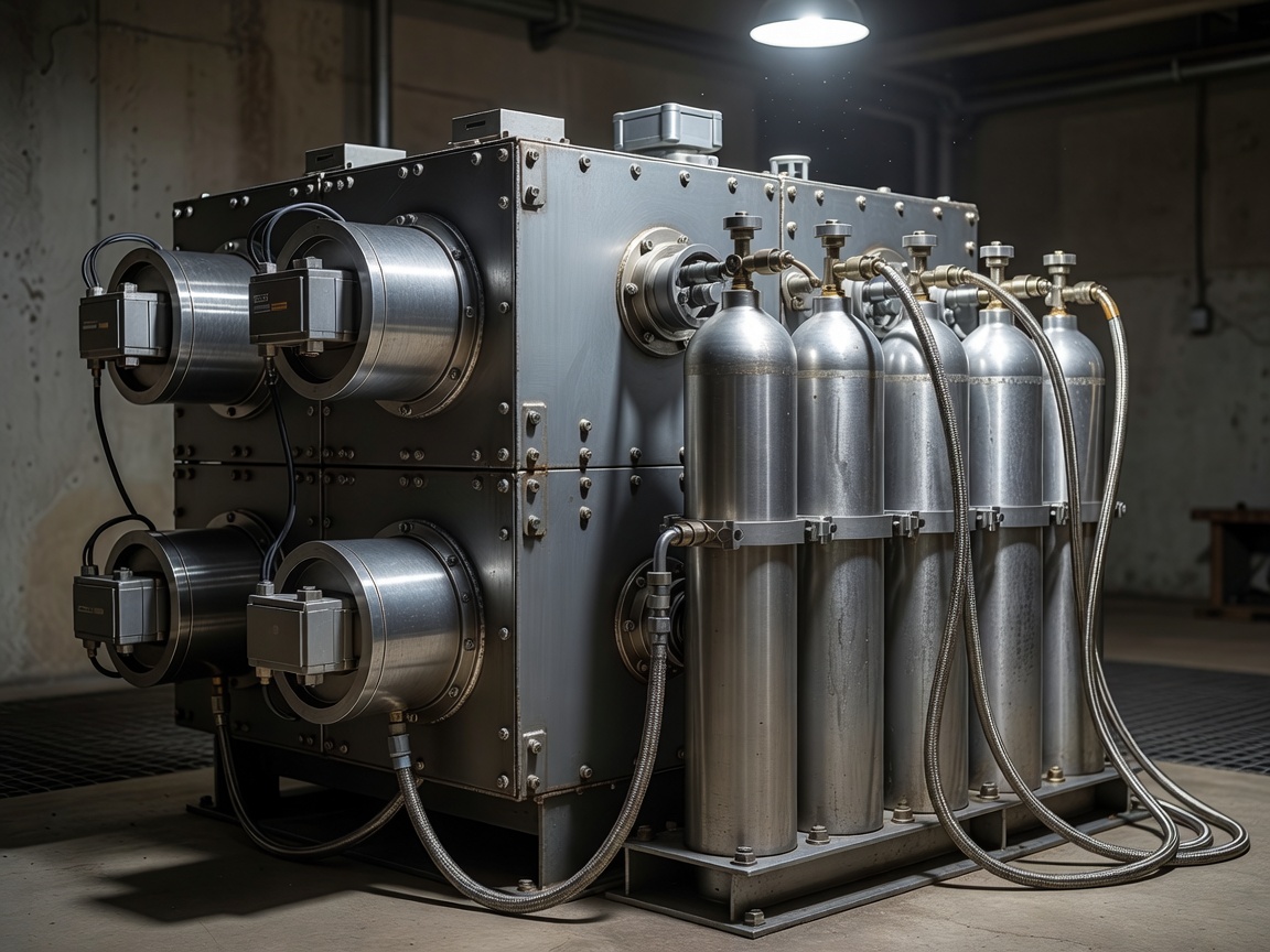 SeismicShield Emergency Drop Actuator displaying automated steel valves and high-pressure nitrogen charges
